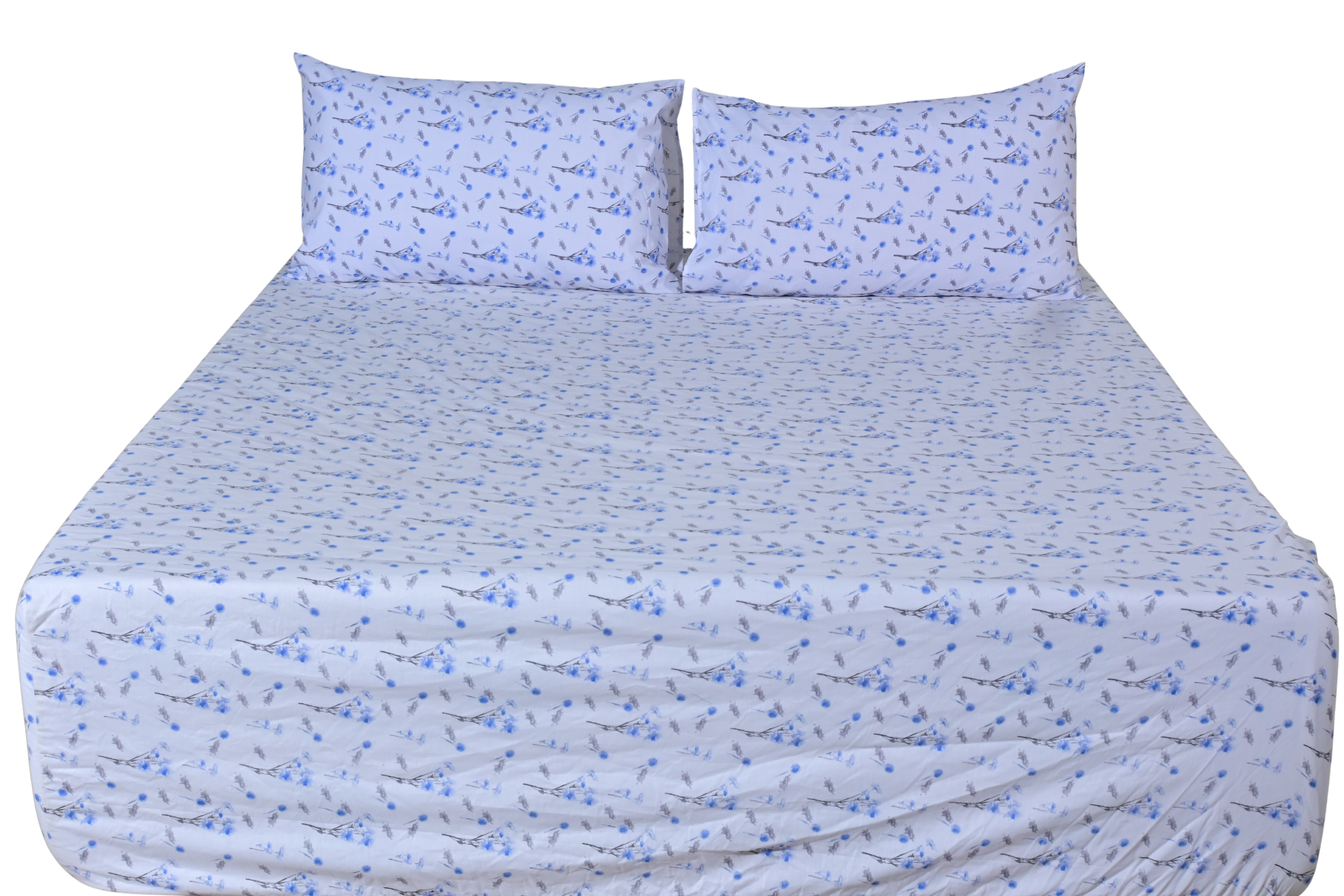 Azure Sprig Pure Cotton Fitted Sheet Combo