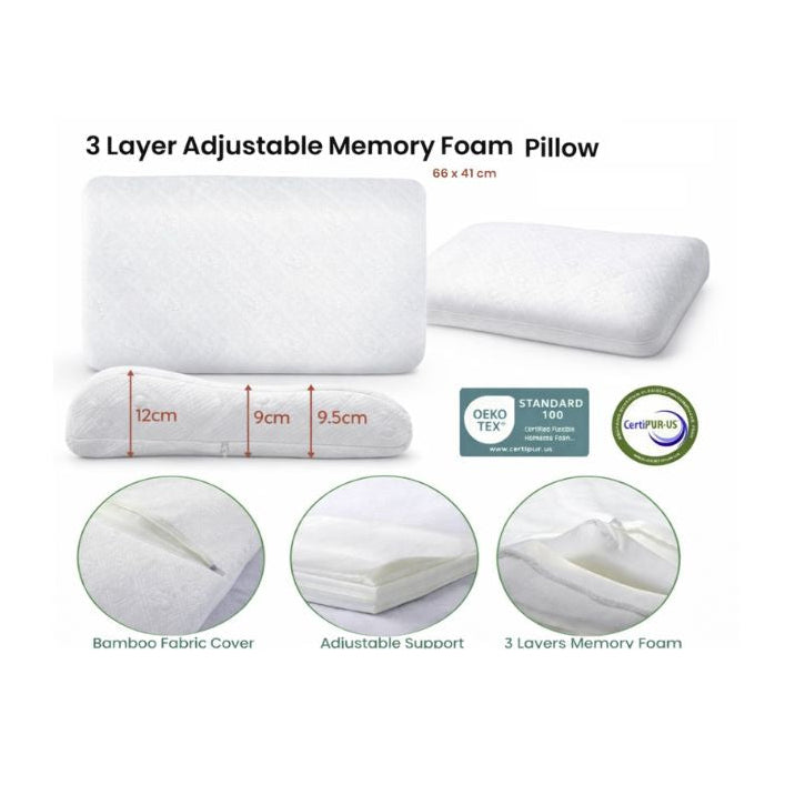Hotel Living 3-Layer Adjustable Memory Foam Contour Pillow