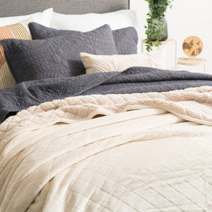 Renee Taylor Heston Sherpa Velvet Blanket Stone