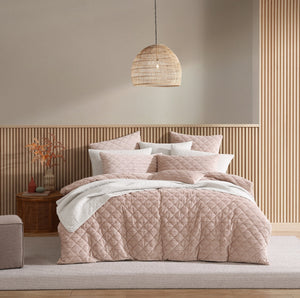 Platinum Corbin Blush Quilted Velvet Quilt Cover Set
