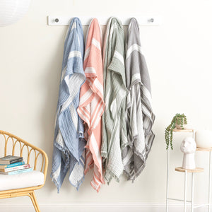Renee Taylor Throw Vinatge washed Textured Cotton Ray Striped Pistachio