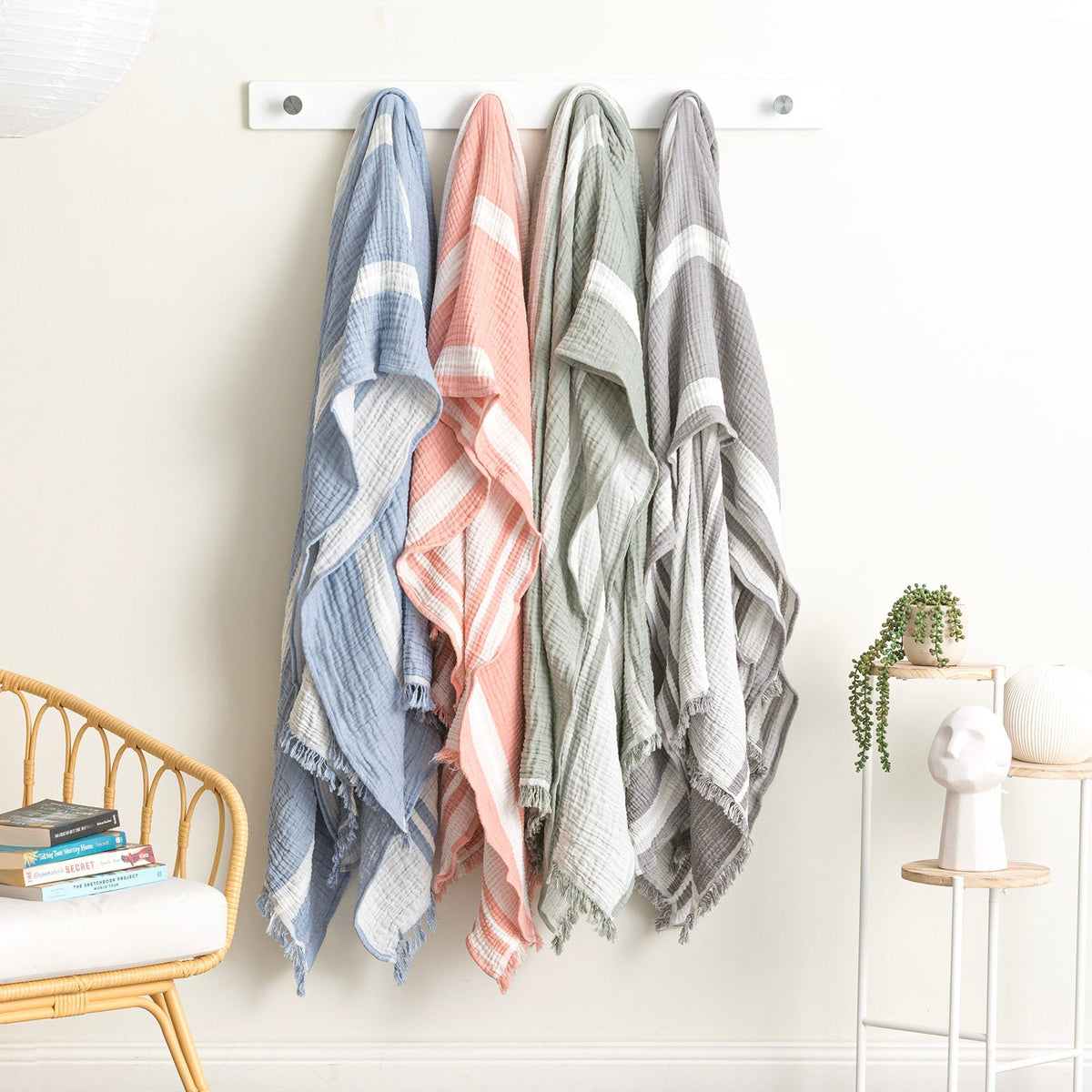 Renee Taylor Throw Vinatge washed Textured Cotton Ray Striped Artic