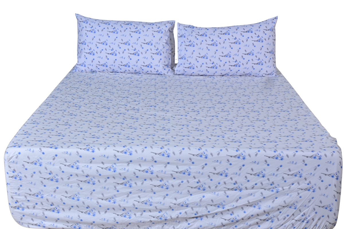 Azure Sprig Pure Cotton Fitted Sheet Combo