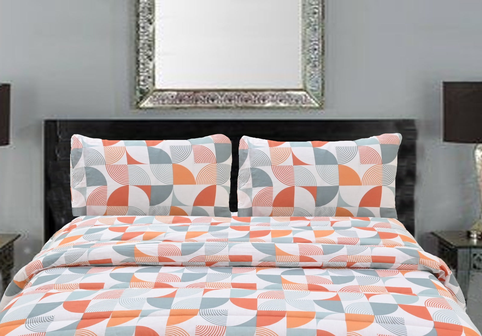 Comforter Set - Orange & Grey