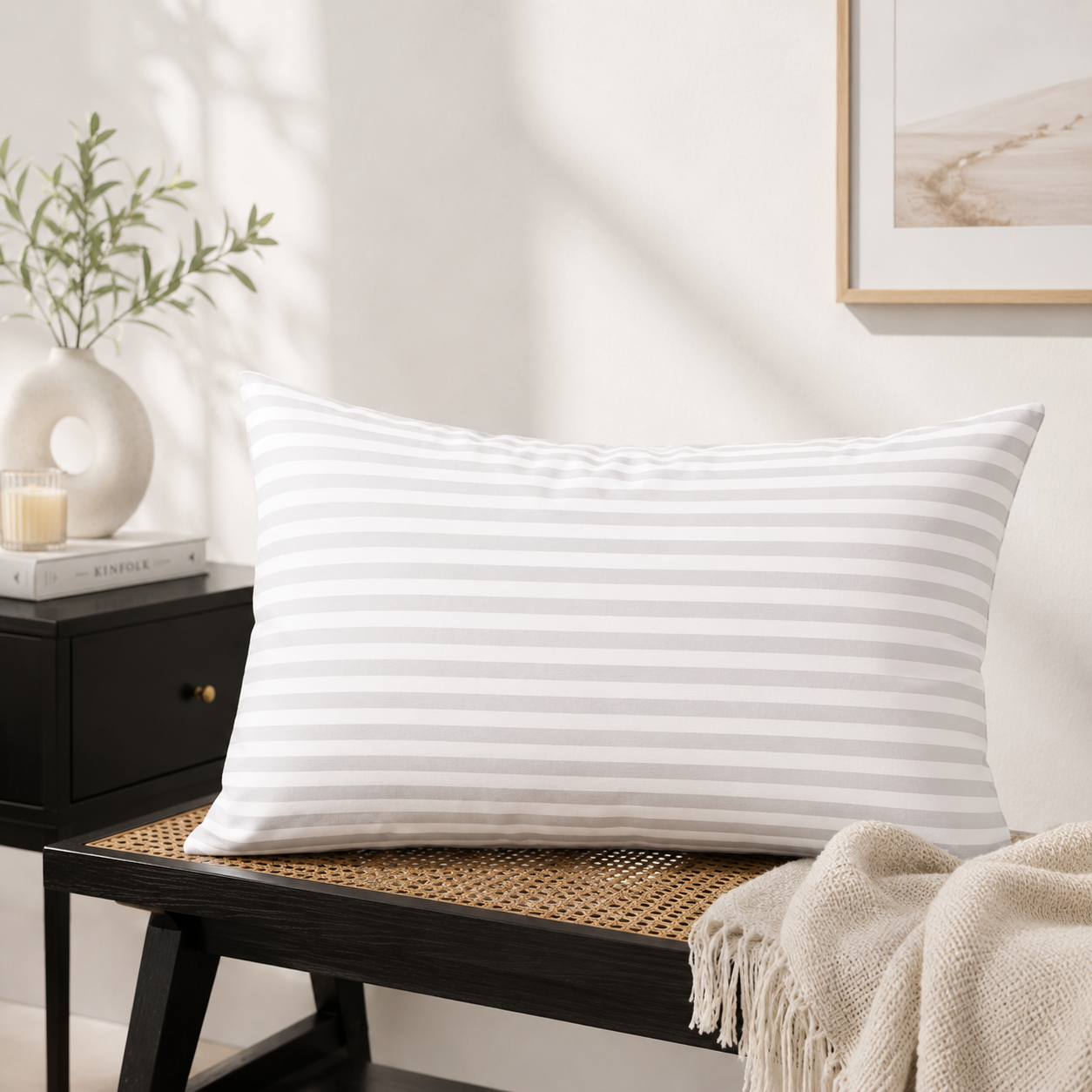 ICF Standard  Stripe Pure Cotton Cover Pillow  Single Pack
