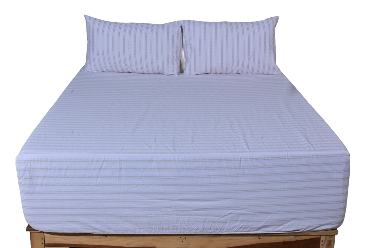 lilac Stripe Pure Cotton Fitted Sheet Combo