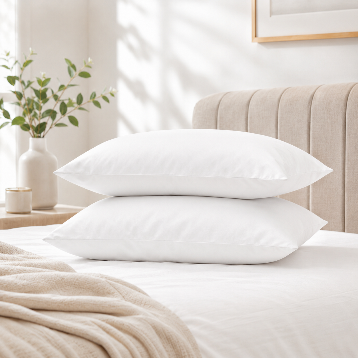 ICF Standard Plain Pure Cotton Cover Pillow  Twin Pack